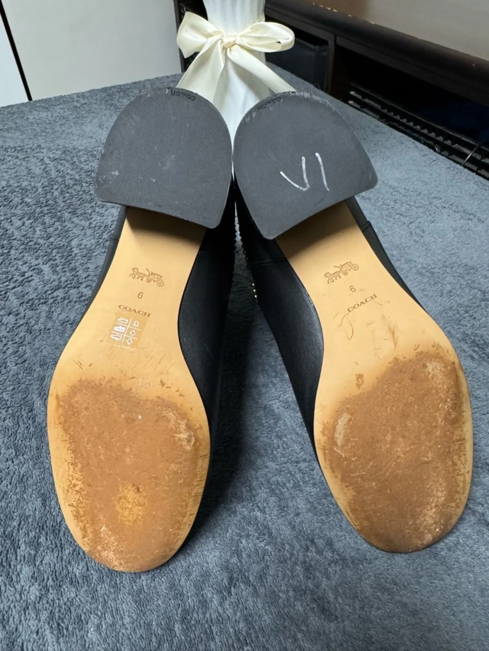Coach Black Ankle Booties with Gold Bead Trim